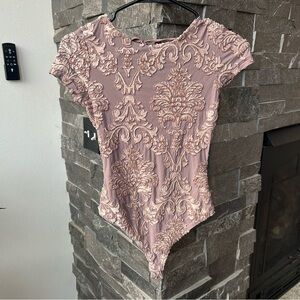 Haute Monde Burnout Velvet Damask Pattern Bodysuit
